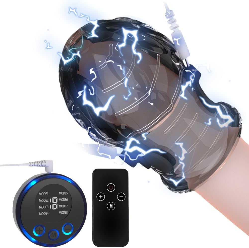 Electric Shock Cock Ring Penis Glans Sleeve with 19 Electric Shock Intensities & 8 Modes