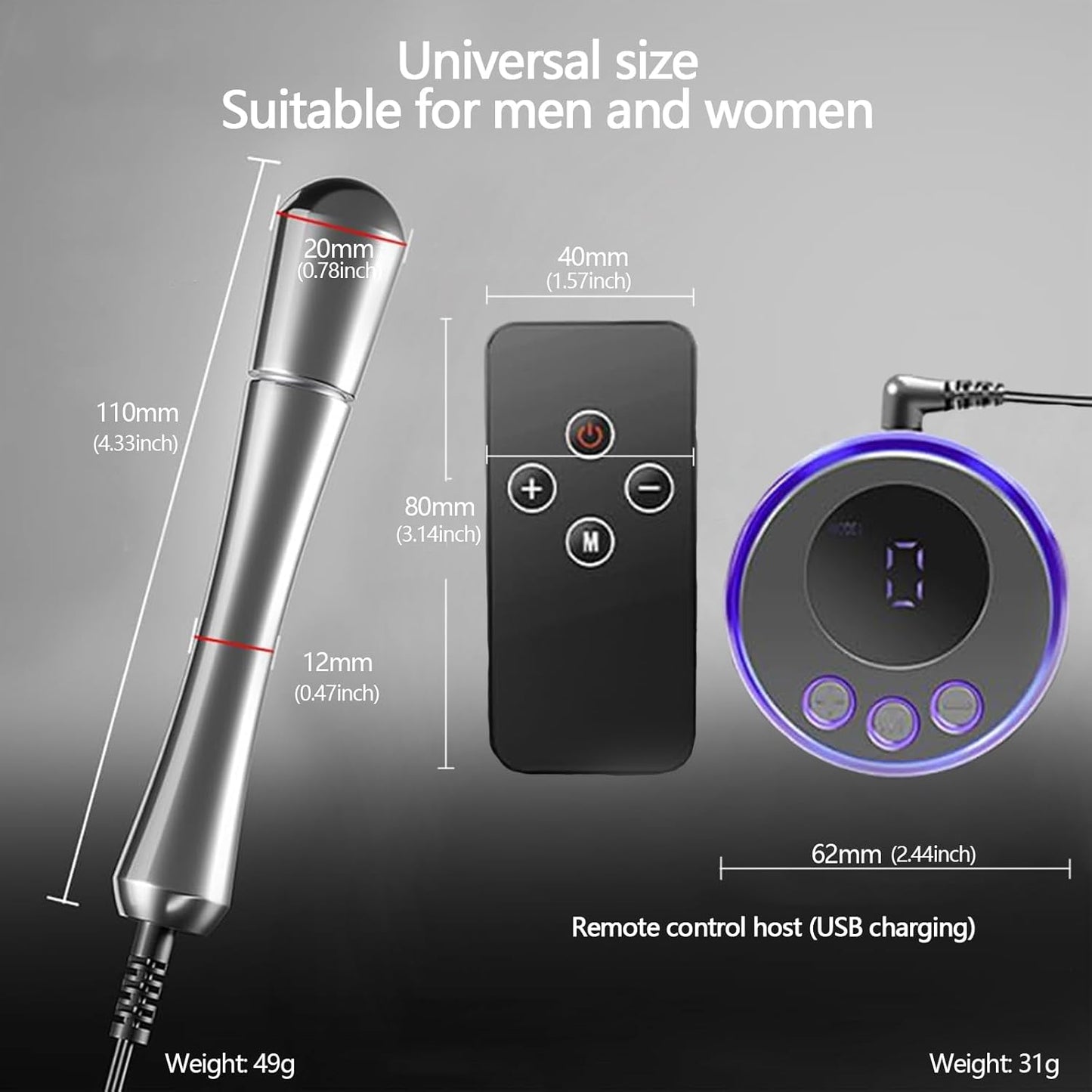 Metal Electric Shock Butt Plug Anal Toy with 9 Modes & 15 Levels of Intensity