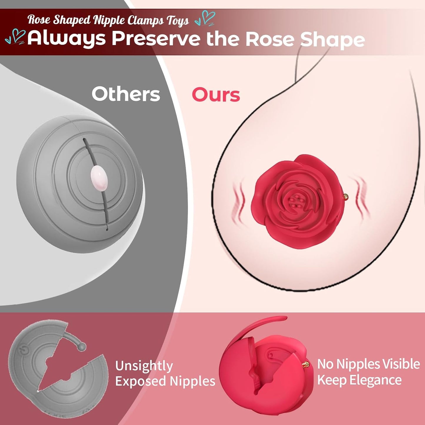 Rose-Shaped BDSM Vibrating Nipple Clamps with  9 Vibrations