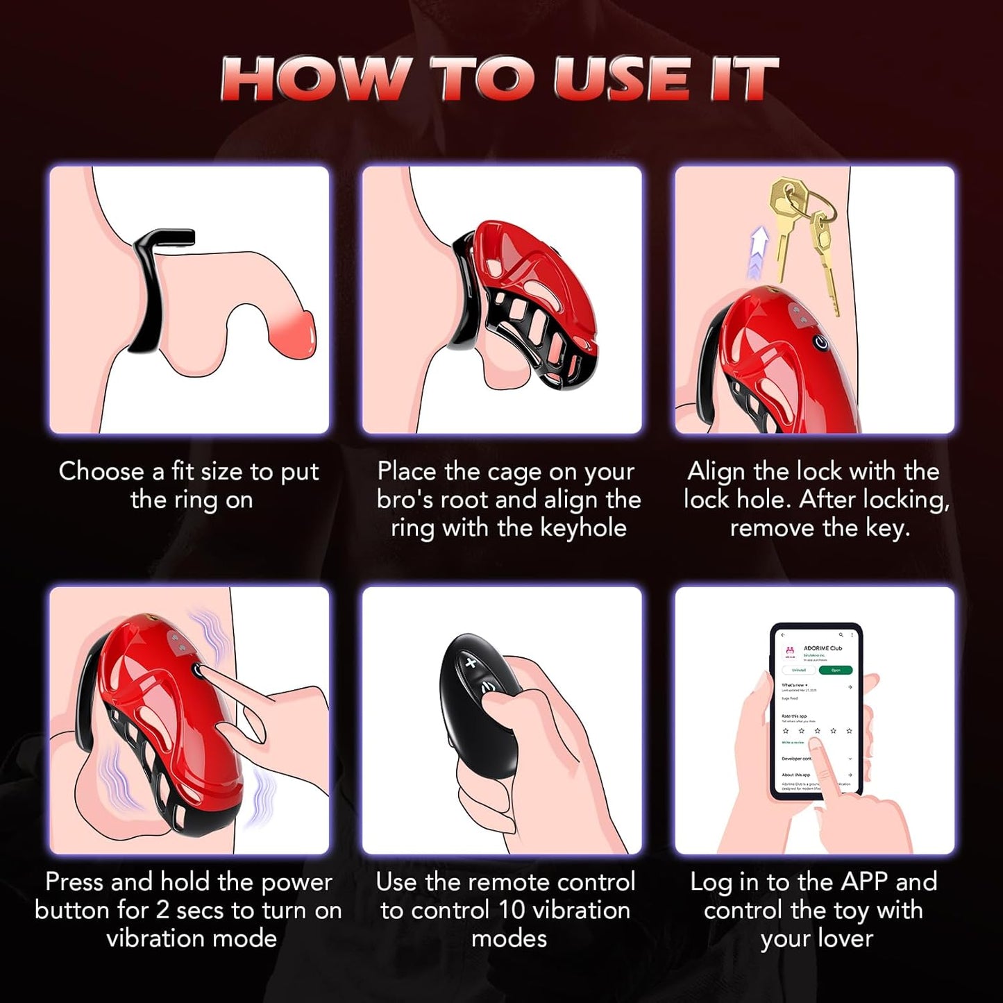 App & Remote Control Chastity Penis Cage Devices Cock Exerciser with 10 Vibrations