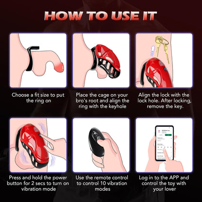 App & Remote Control Chastity Penis Cage Devices Cock Exerciser with 10 Vibrations