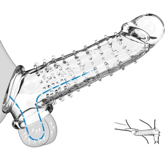 2 IN 1 Reusable Unique Barbed Shaped Clear Cock Sleeve Penis Extender