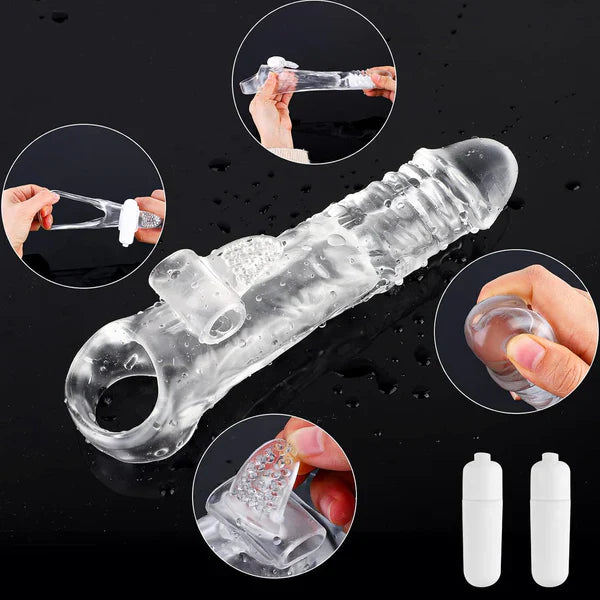 Reusable Penis Sleeve Extender Cock Ring with Multiple Vibration Modes