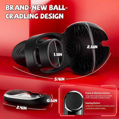 360° Testicle Full Coverage Stimulator Penis Trainer Cock Ring with 9 Vibrating & Heating