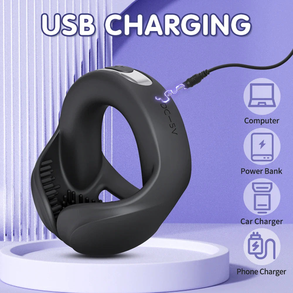 Penis Trainer Vibrator Cock Ring Testicle Stimulator with 10 Vibration Modes