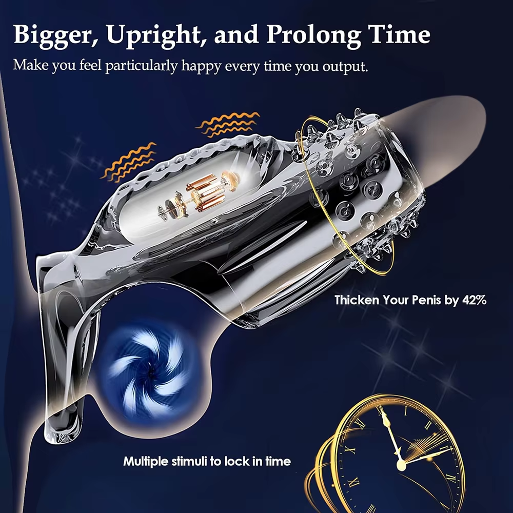 Transparent Penis Sleeve Vibrator Cock Ring Enlargement with 10 Vibration Modes