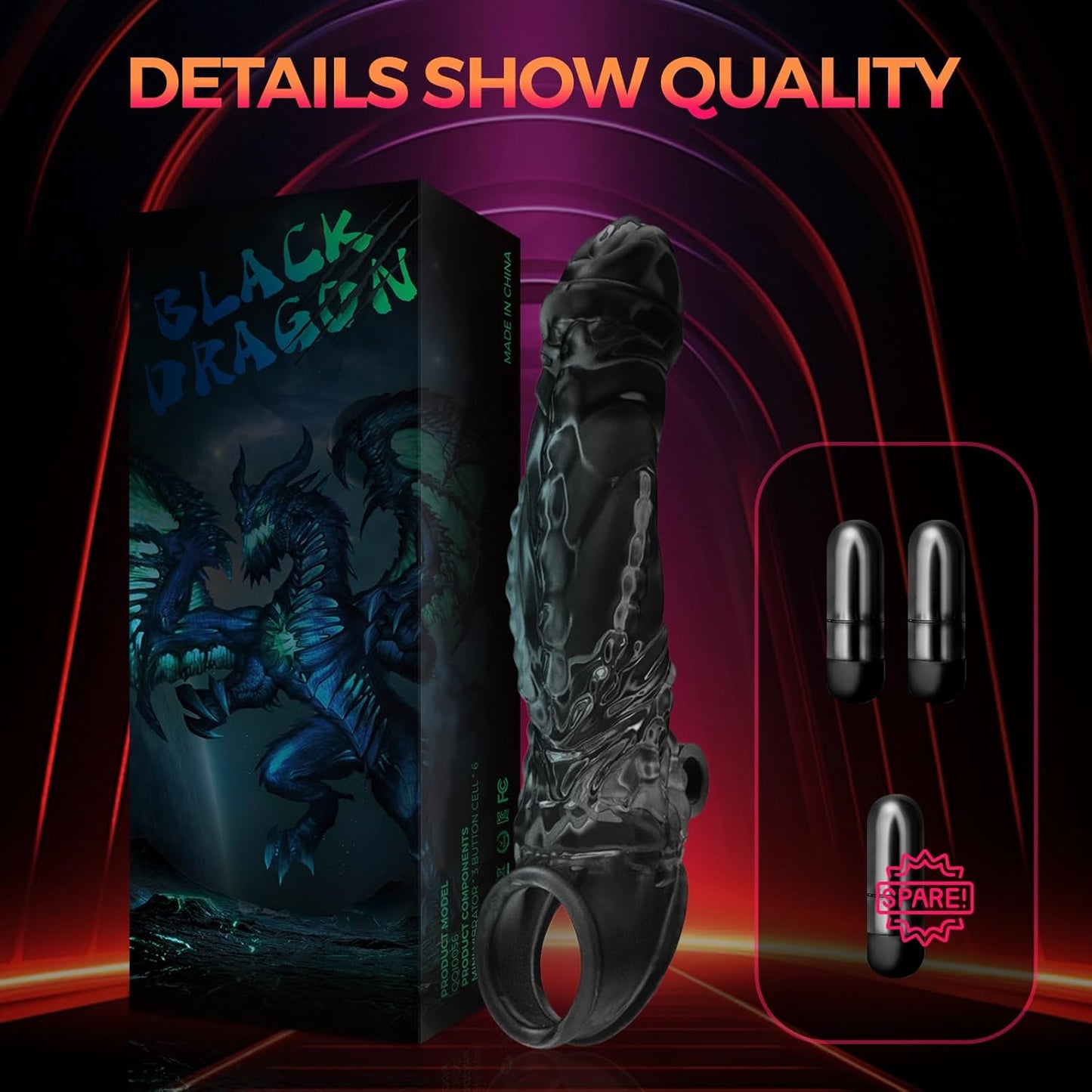 3 in 1 Black Clear Dragon Penis Sleeve Cock Sleeve Enlarger with Three Bullet Vibrators