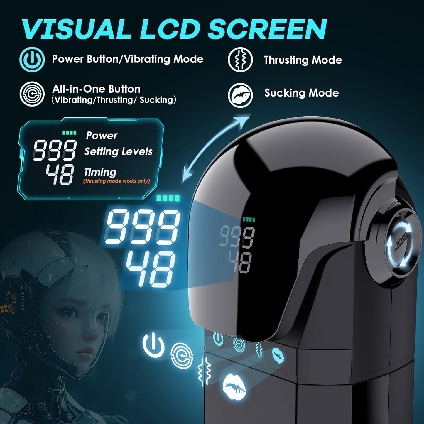 Automatic Masturbator Stroker Blowjob Machine with 9 Sucking & 9 Thrusting & 9 Vibrating