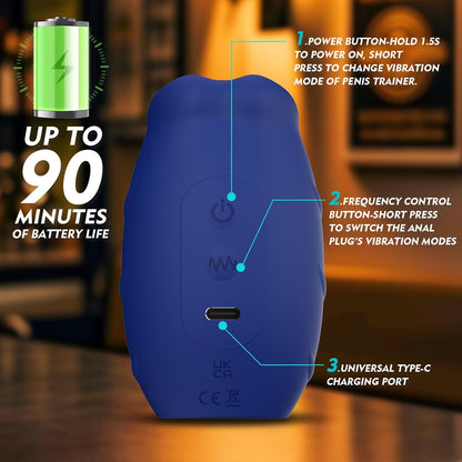 Detachable Penis Trainer Vibrator Butt Plug Masturbator with 10 Vibration Modes