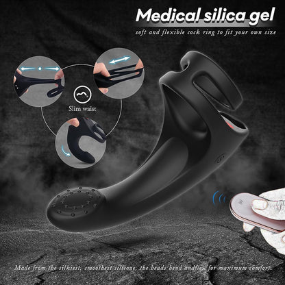 Erection Massager Penis Trainer Vibrator Cock Ring with 9 Powerful Vibration Modes