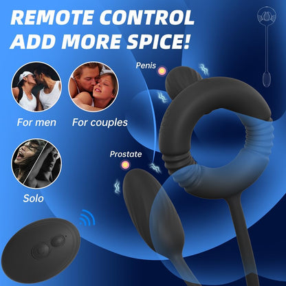 3 IN 1 Cock Ring Prostate Massager Anal Vibrator Butt Plug with  10 Vibrations Modes