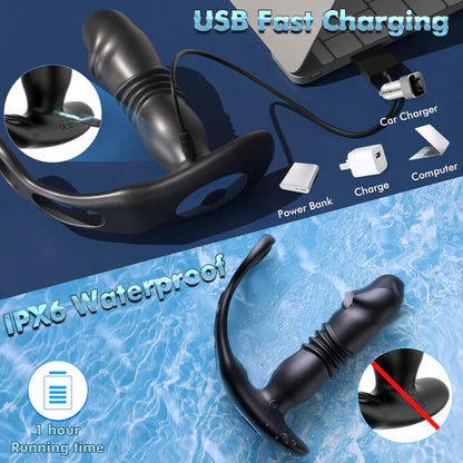 3 IN 1  Anal Vibrator Prostate Massager Sex Toys with 3 Thrusting & 12 Vibrating