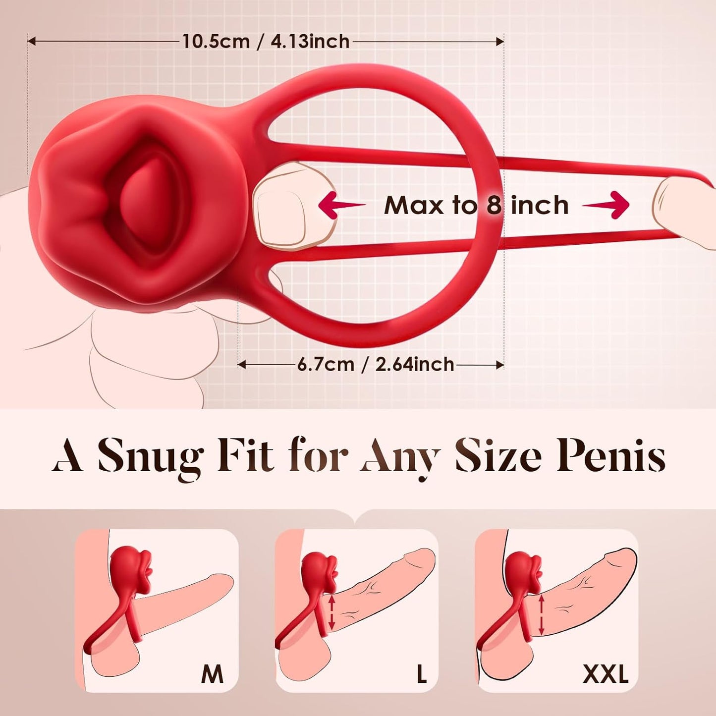3 in 1 Penis Ring Vibrator Clitoral Stimulator with 7 Tongue Licking Modes