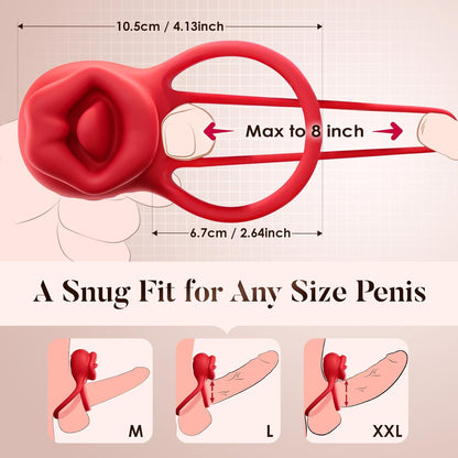 3 in 1 Penis Ring Vibrator Clitoral Stimulator with 7 Tongue Licking Modes