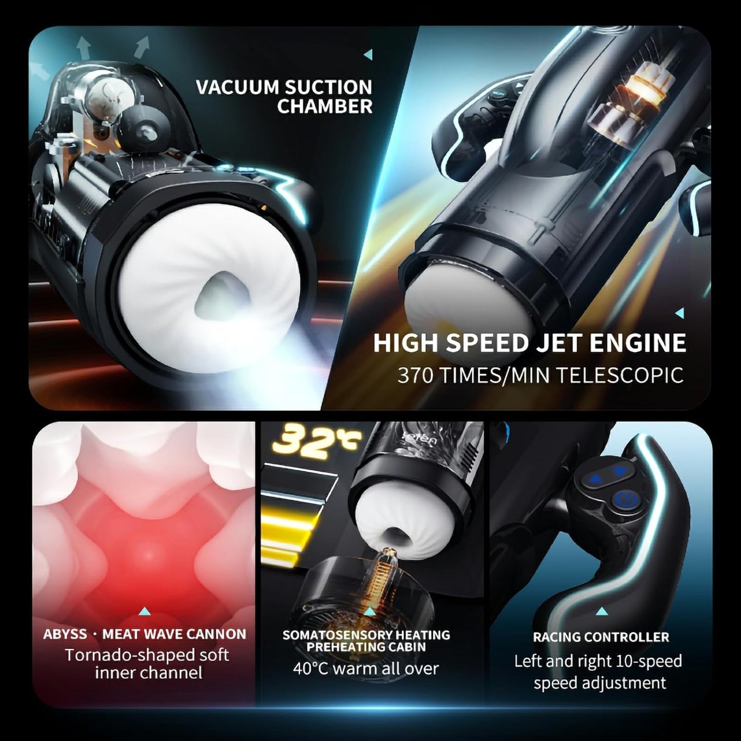 Automatic Sucking Masturbator Stroker with 10 Modes Sucking Telescopic & 5 Gear Speed