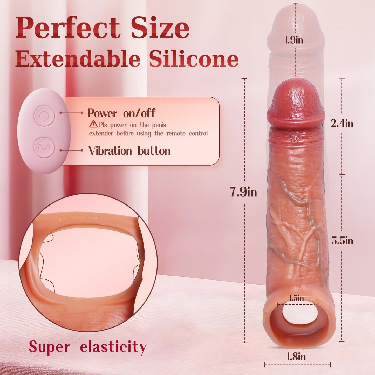 4 IN1 Realistic Penis Sleeve Extender Cock Ring with 9 Vibration Modes