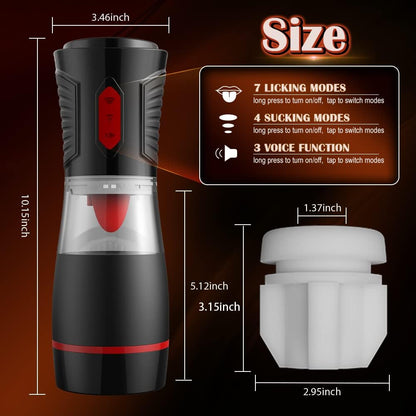 Hands-Free Automatic Sucking Masturbators cup with 7 Licking & 4 Suction Modes