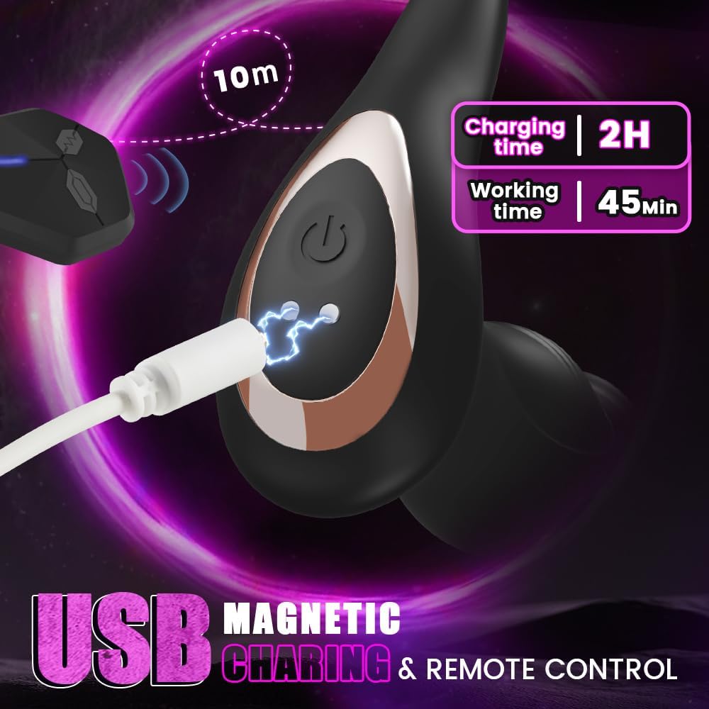 9 Swing Thrusting & Vibrating Remote Control Wiggling Anal Vibrator Prostate Massager with Cock Ring