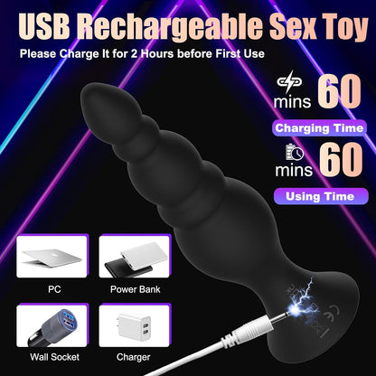 10 Powerful Vibrations Anal Beads Butt Plug Prostate Massager with Remote Control