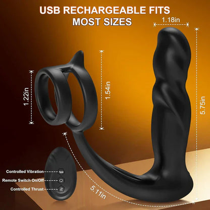 5 IN 1 Prostate Massager Anal Vibrator Penis Ring with 10 Vibrating & Thrusting Modes