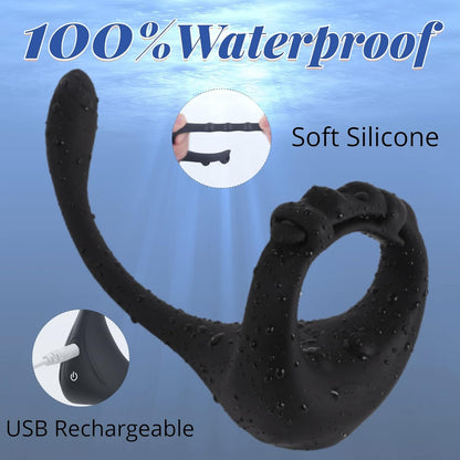 3 IN 1 Adjustable Penis Ring Anal Vibrator with 10 Vibration Modes