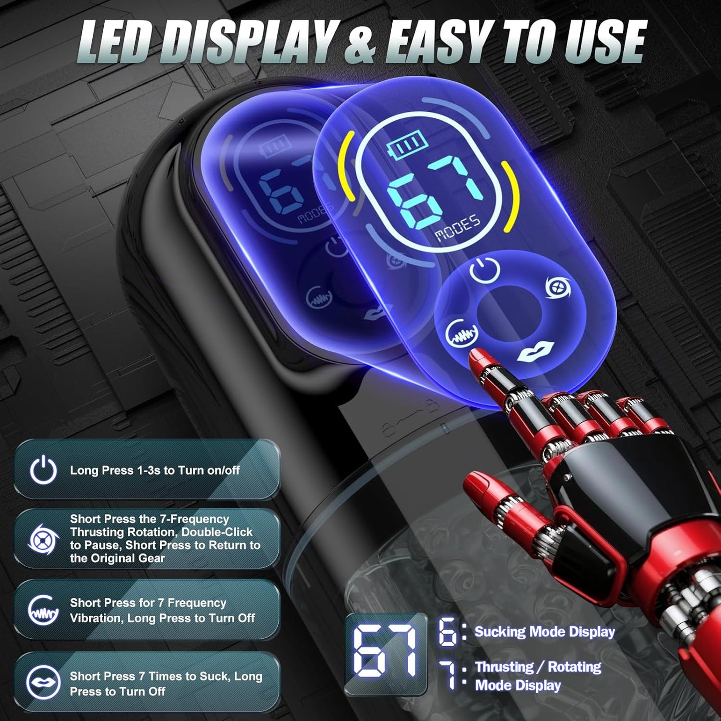 Automatic Masturbator Penis Pump with 7 Sucking Vibrating Thrusting Rotating & Licking Modes