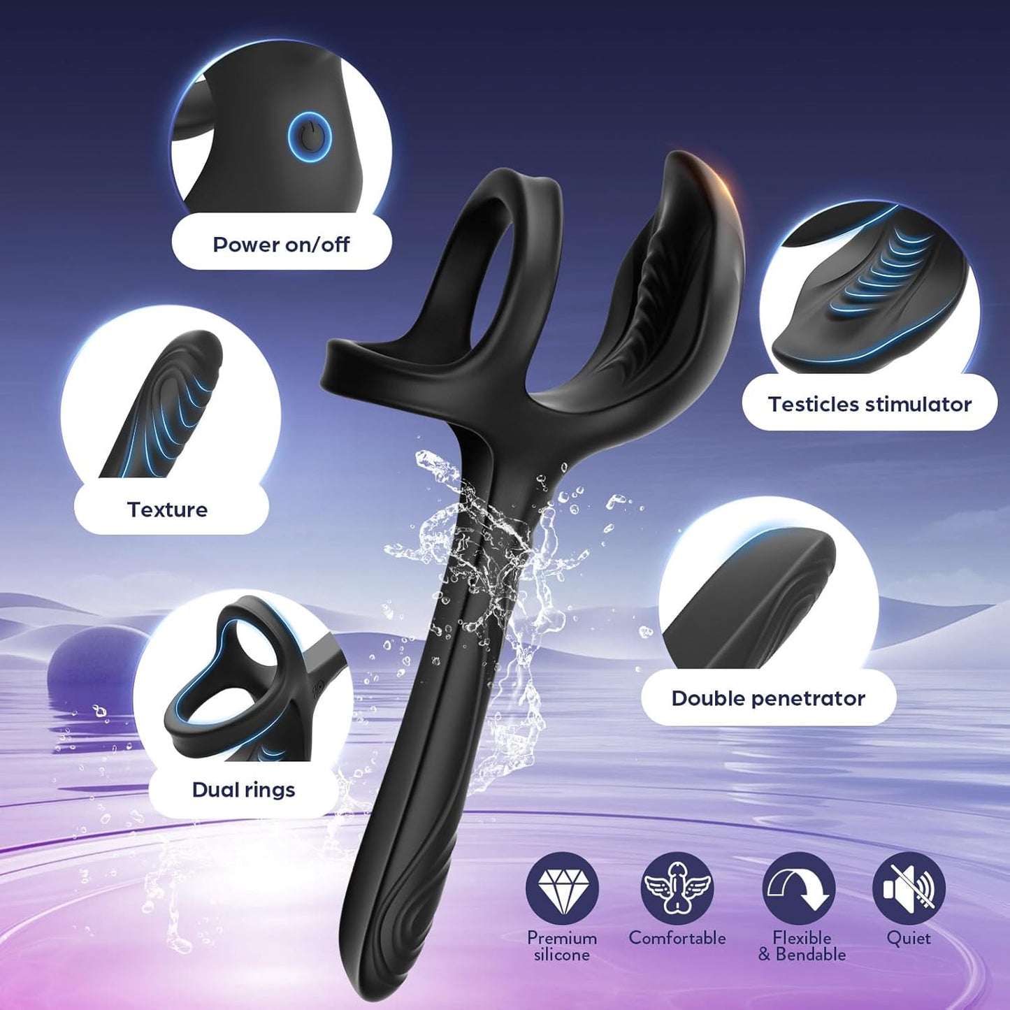 Testicles Vaginal Stimulator Cock Ring Penis Trainer Vibrator with 10 Modes