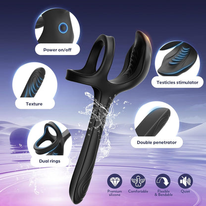 Testicles Vaginal Stimulator Cock Ring Penis Trainer Vibrator with 10 Modes
