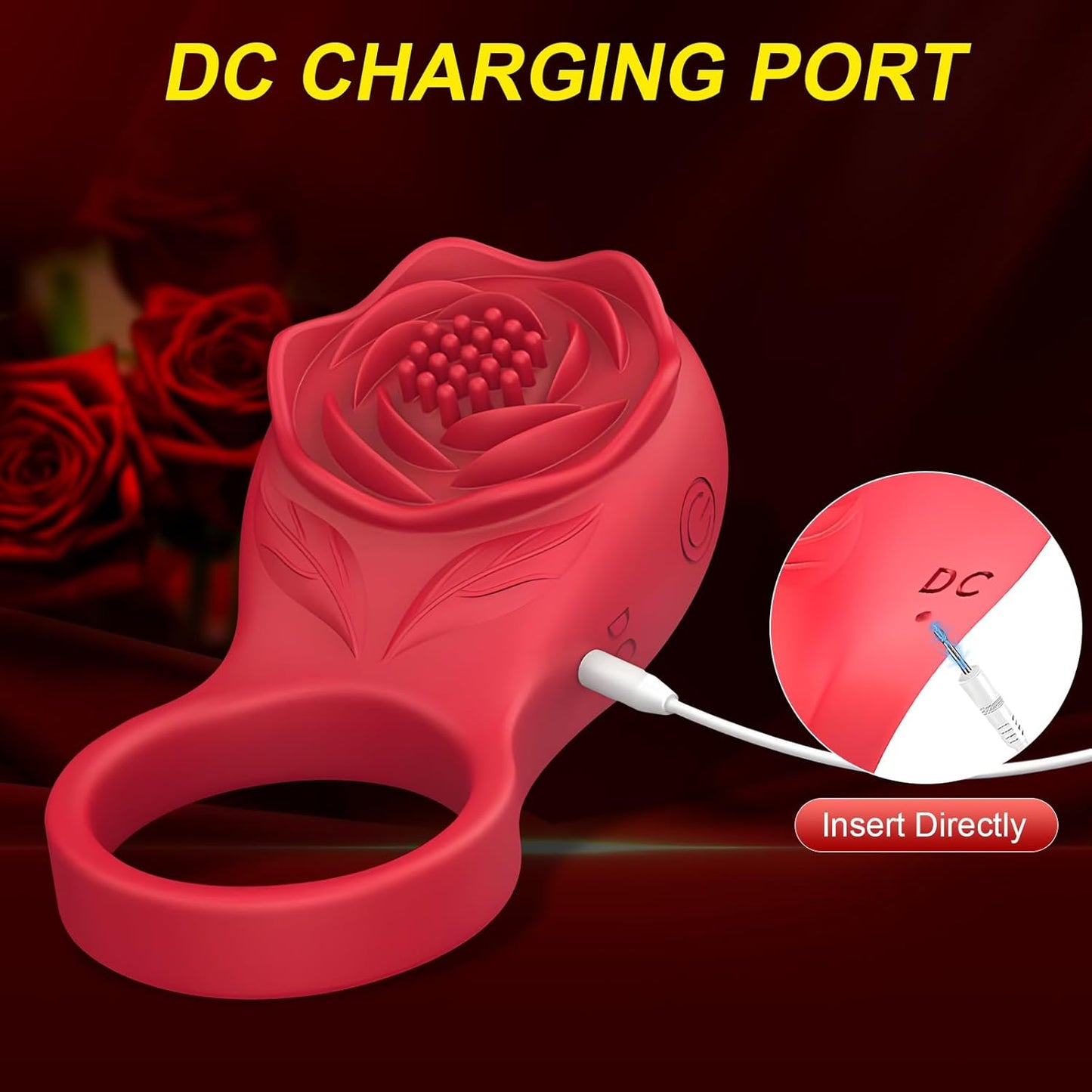 Rose Vibrator Clitoris Stimulator Penis Ring Testicle Massager with 9 Vibration Modes