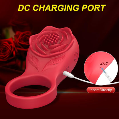Rose Vibrator Clitoris Stimulator Penis Ring Testicle Massager with 9 Vibration Modes