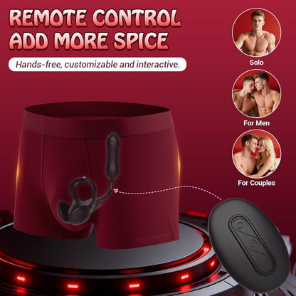 3 IN 1 Prostate Stimulation Cockring Testicle Vibrator Anal Toy with 10 Thrusts & Vibrations