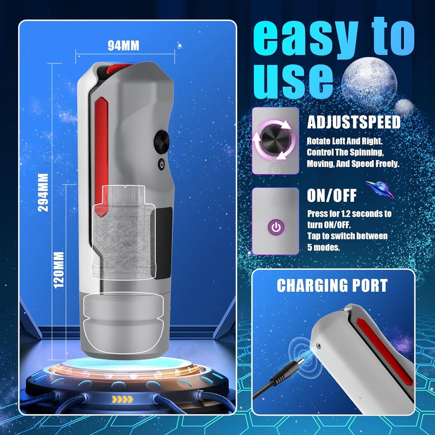 Powerful 5 Thrusting & Rotating Electric Automatic Male Masturbator Blowjob Stroker