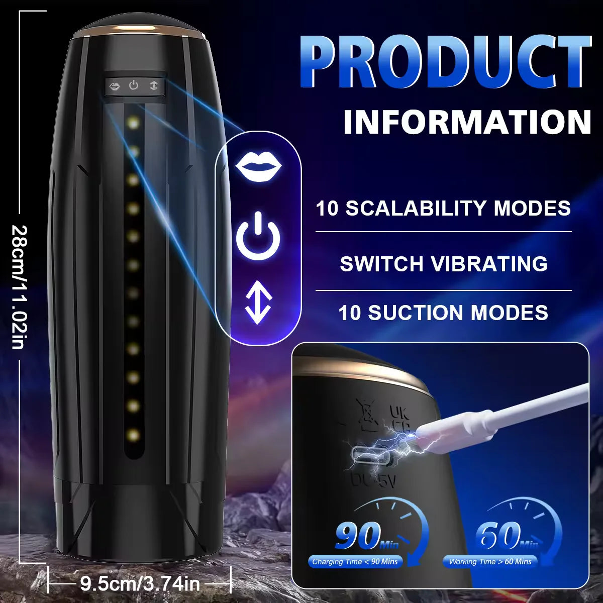 3 IN 1 Automatic Masturbator Stroker Blowjob with 10 Vibrating & Sucking & Thrusting Modes
