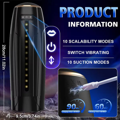 3 IN 1 Automatic Masturbator Stroker Blowjob with 10 Vibrating & Sucking & Thrusting Modes