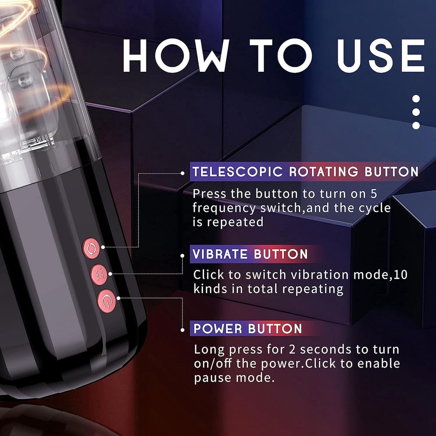 Automatic Masturbator Stroker with 5 Telescopic &  Rotation & 10 Vibration Modes