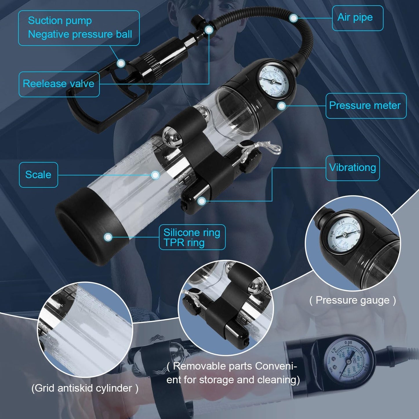 Electric Enlarge Air Penis Vacuum Enlargement Training Device with Multifunctional Modes