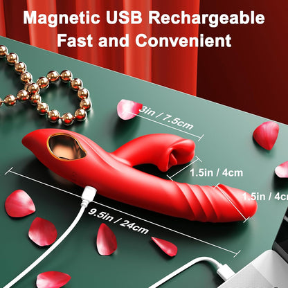 4 IN 1 G Spot Vibrators Tongue Clitoral Stimulator with 10 Vibrating 5 Thrusting & Licking Biting