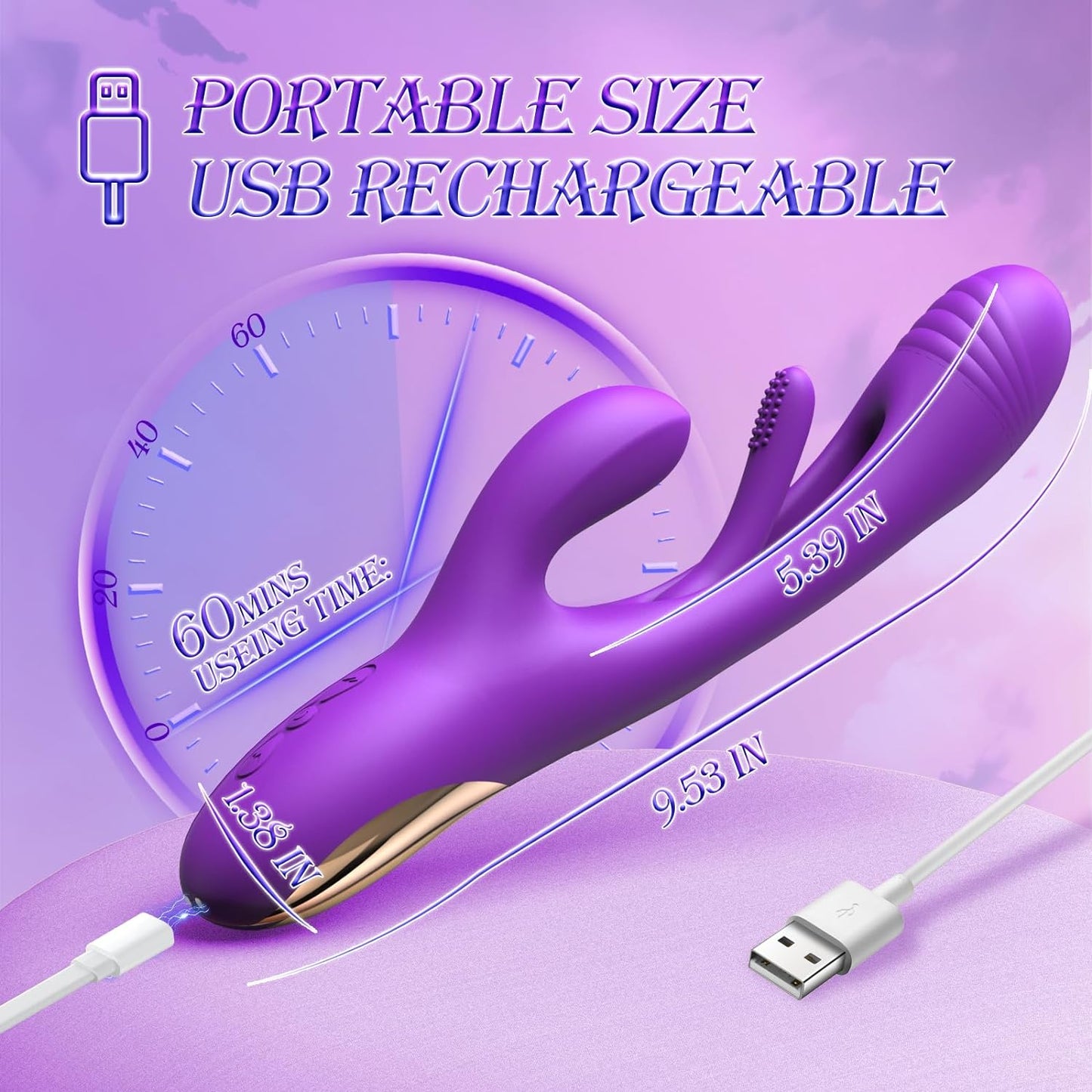 Masseur vibrateur lapin G Spot 3 en 1 avec 14 vibrations et 7 battements de léchage de langue 