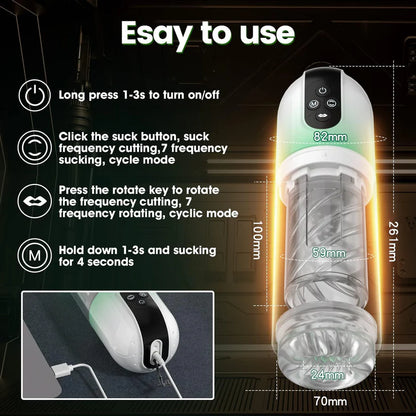Automatic Masturbator Penis Pump with 4 Pump & 7 Rotating & 7 Licking & 7 Sucking