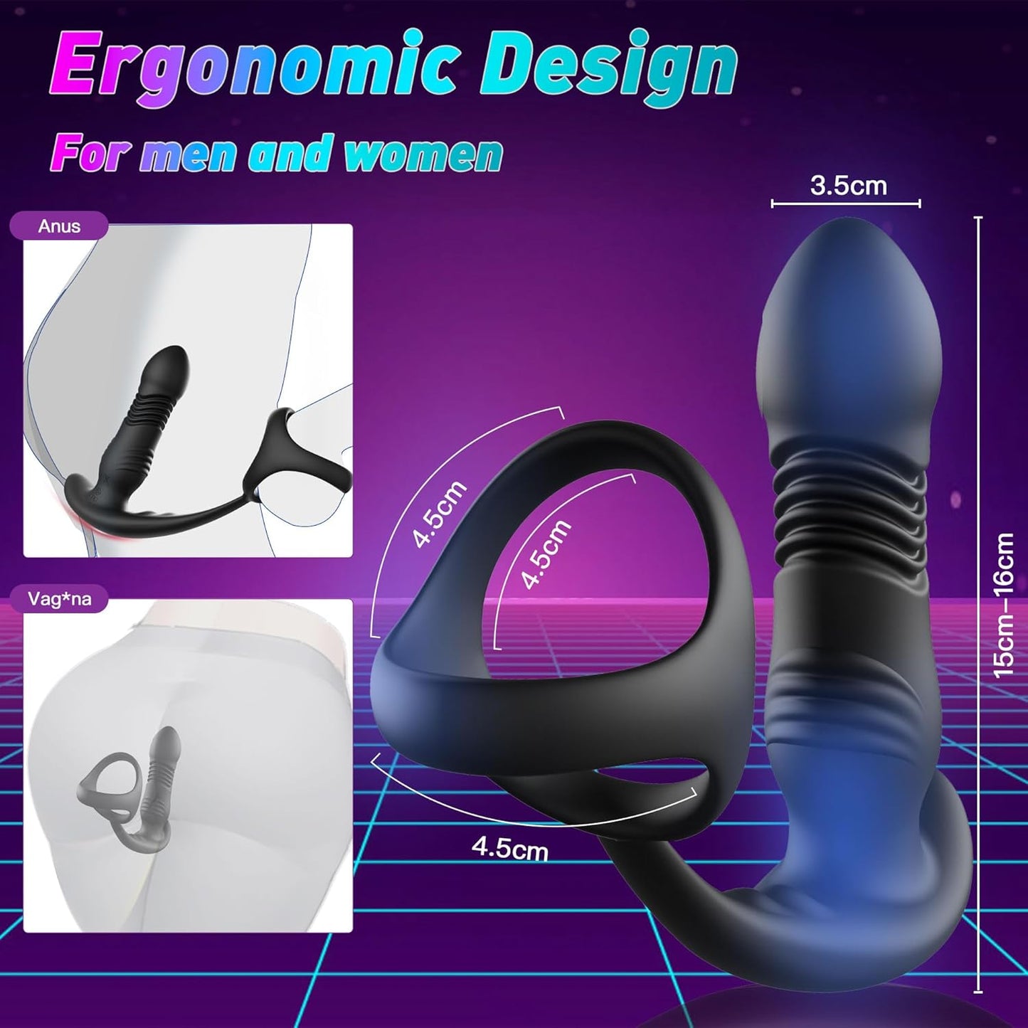 3 IN 1 Prostate Massager Anal Vibrator Butt Plug Stimulator with 10 Thrusting Modes