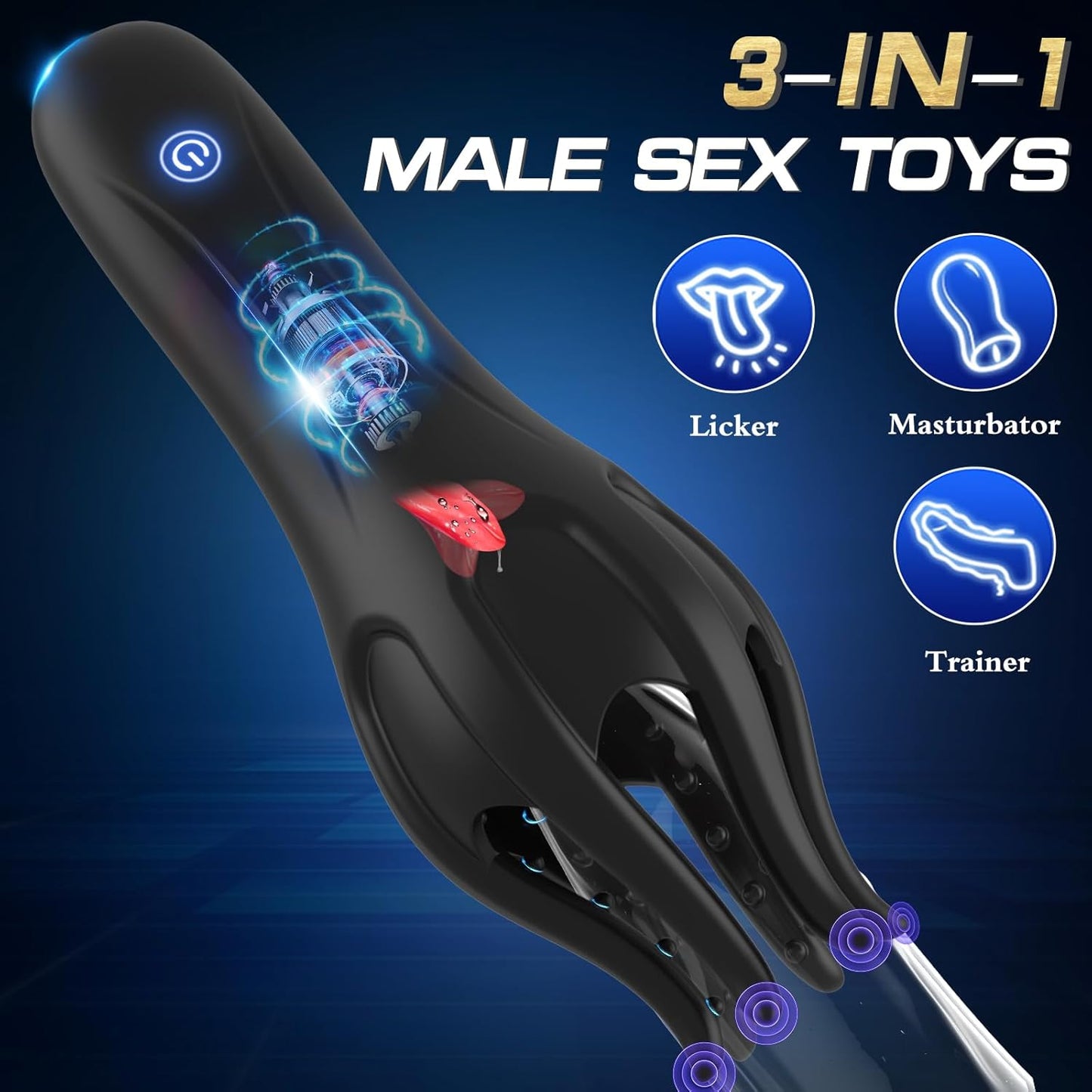 3 IN 1 Penis Vibrator Glans Trainer Masturbator with 10 Vibration & Licking Modes