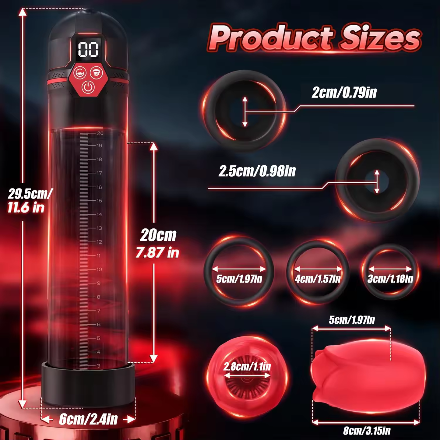 LCD Display Penis Pump Extender Masturbator with 4 Pressure Levels & 9 Suctions