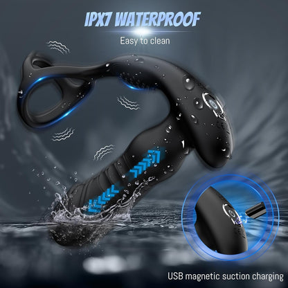 3 IN 1 Prostate Massager Butt Plug Anal Vibrator with 3 Thrusting & 10 Vibrating Modes