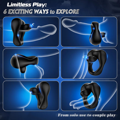 360° Adjustable Cock Ring Penis Vibrator with Bead Prostate & 10 Vibration Modes