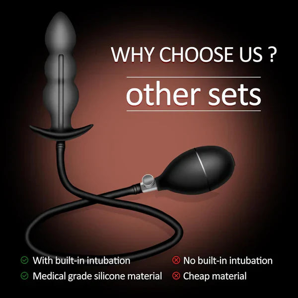 Adjustable Inflatable Anal Plug Vibrator with Solid Center & Balloon Pump