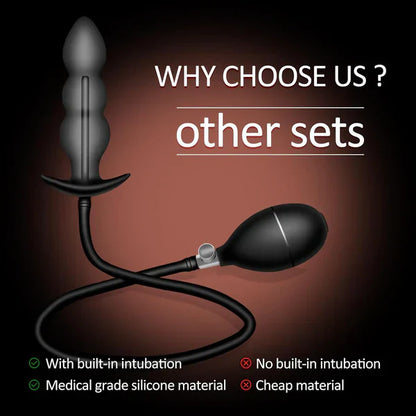 Adjustable Inflatable Anal Plug Vibrator with Solid Center & Balloon Pump