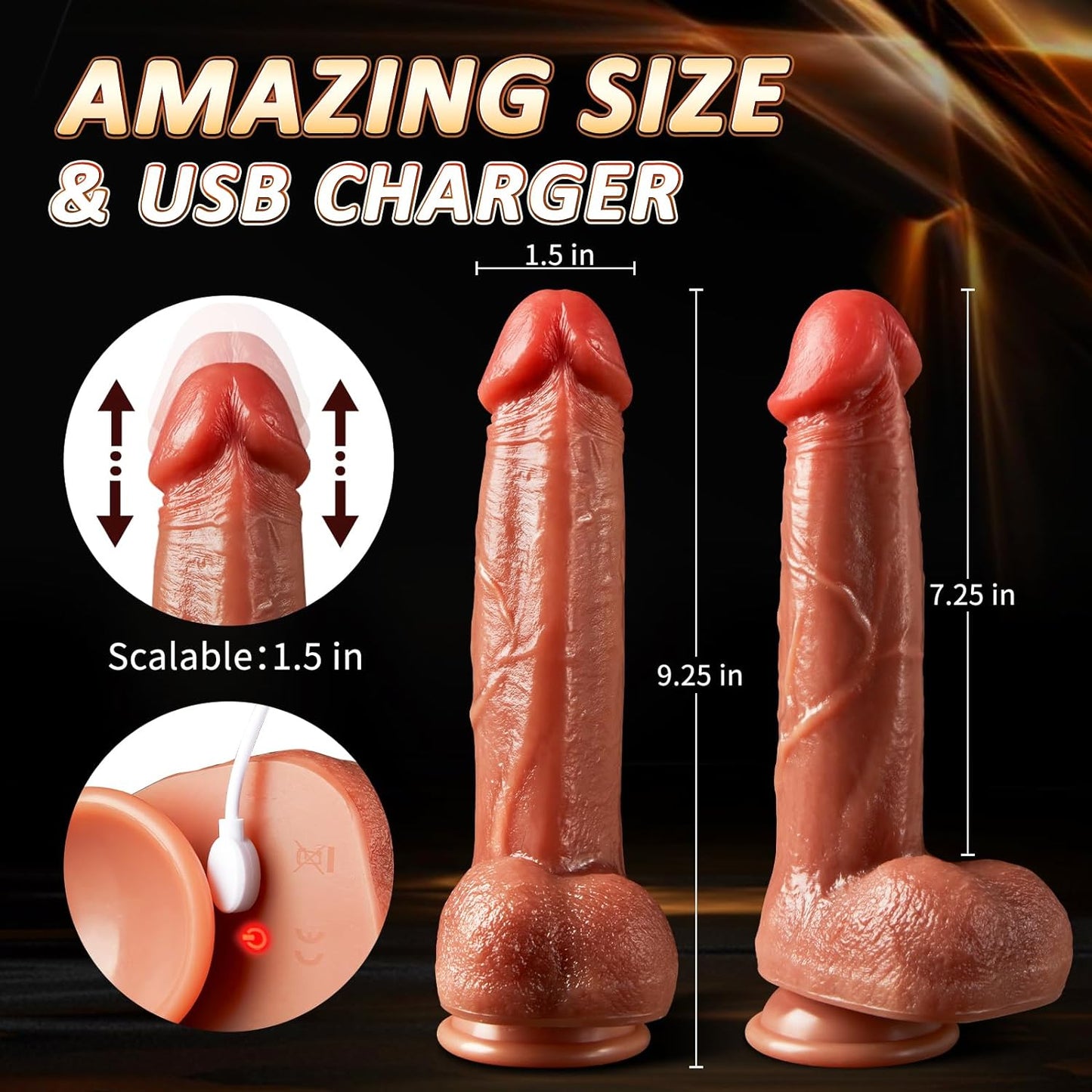 9.25 inch Realistic G Spot Dildo with 5 Thrusting 5 Vibrations Modes