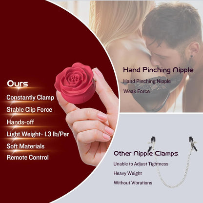 Rose-Shaped BDSM Vibrating Nipple Clamps with  9 Vibrations