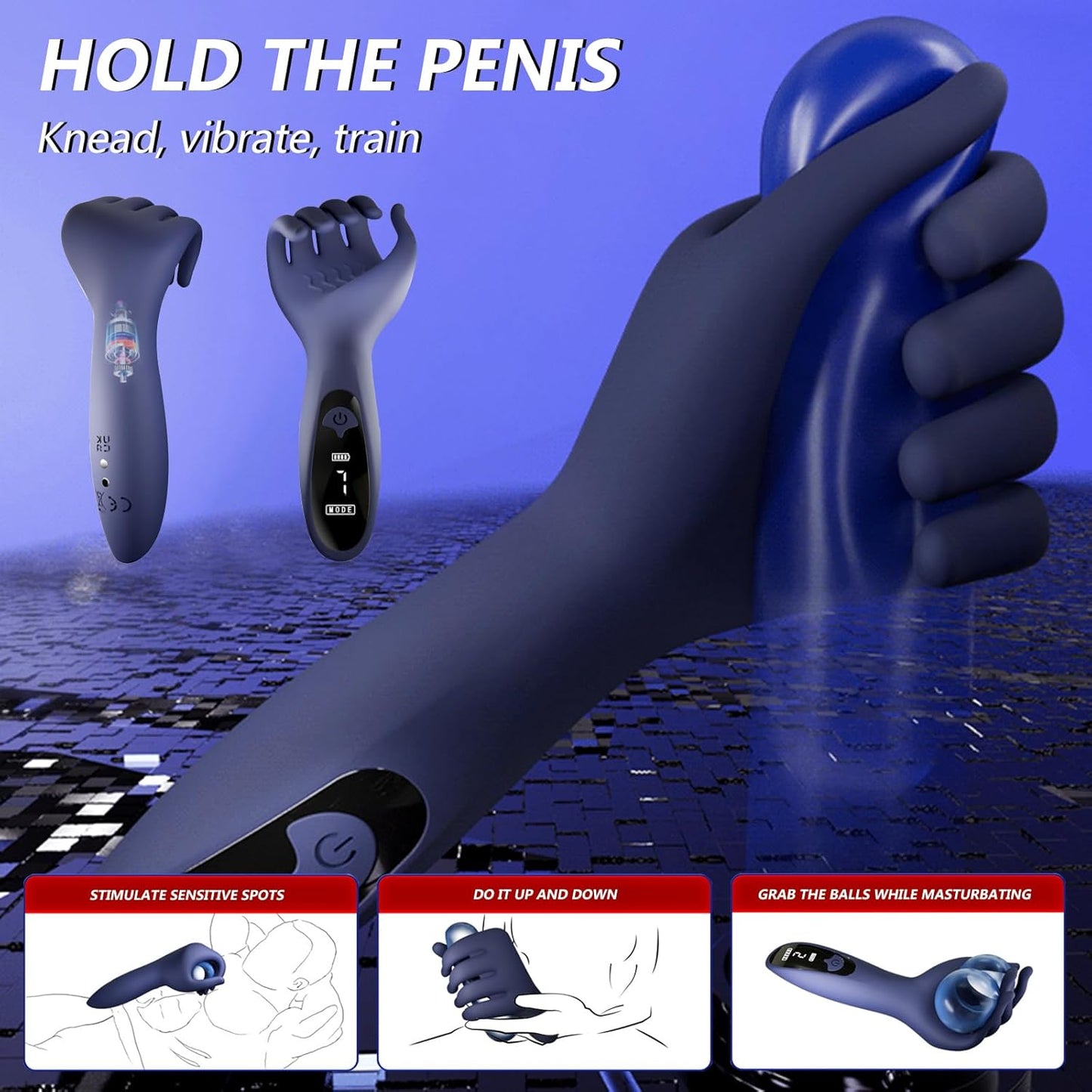 LCD Display Finger-Shaped Penis Trainer Vibrator Glans Stimulator with 9 Vibrations