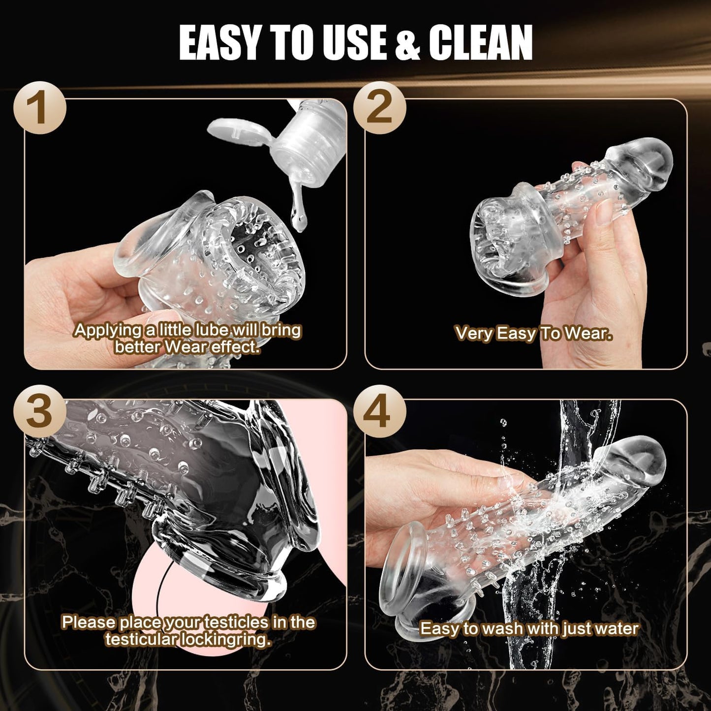 2 IN 1 Reusable Unique Barbed Shaped Clear Cock Sleeve Penis Extender